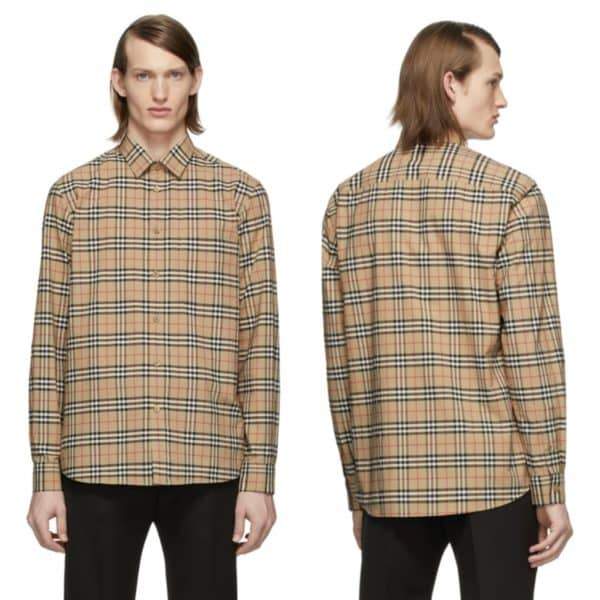 Beige Check George Shirt by Burberry