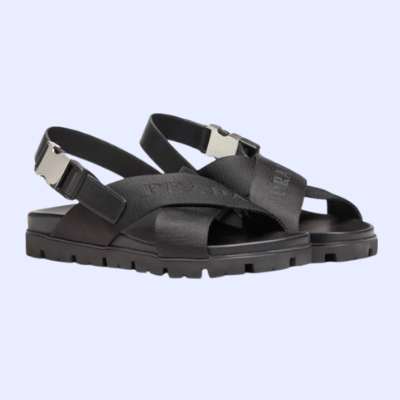 Prada Leather & Nylon Tape Crisscross Sandals