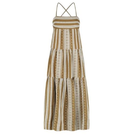 Shona Joy Atlas Linen Backless Tiered Midi Dress in Cumin/Cream Review