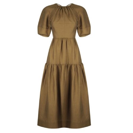 Shona Joy, Maya Linen Short Sleeve Open Back Midi Dress in Cumin Review